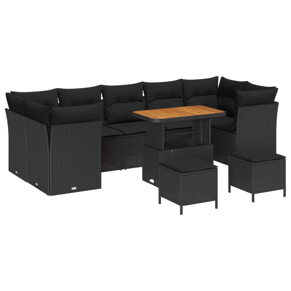 Set Divano da Giardino 10 pcs Nero polyrattan