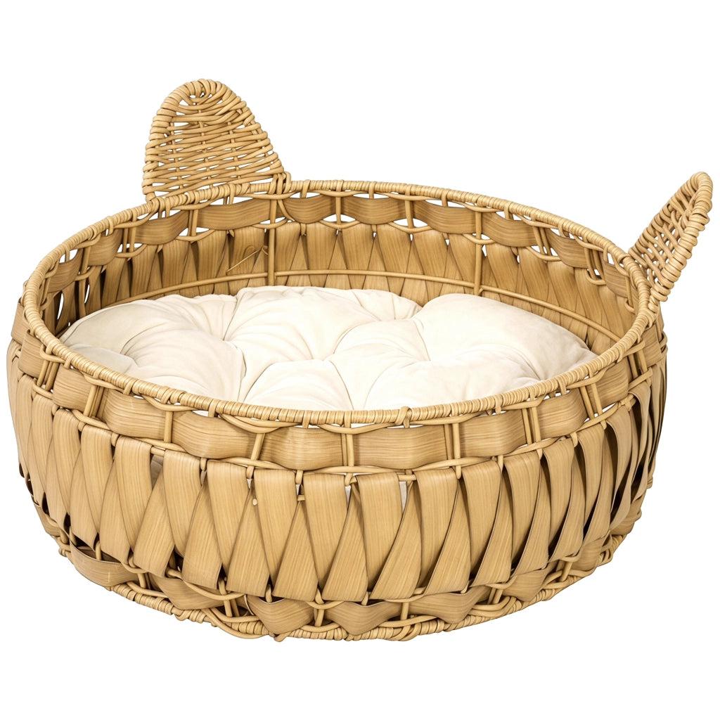 Letto per gatti in rattan con cuscino ¨C Xylo ¨C marrone chiaro 50x50x25 cm