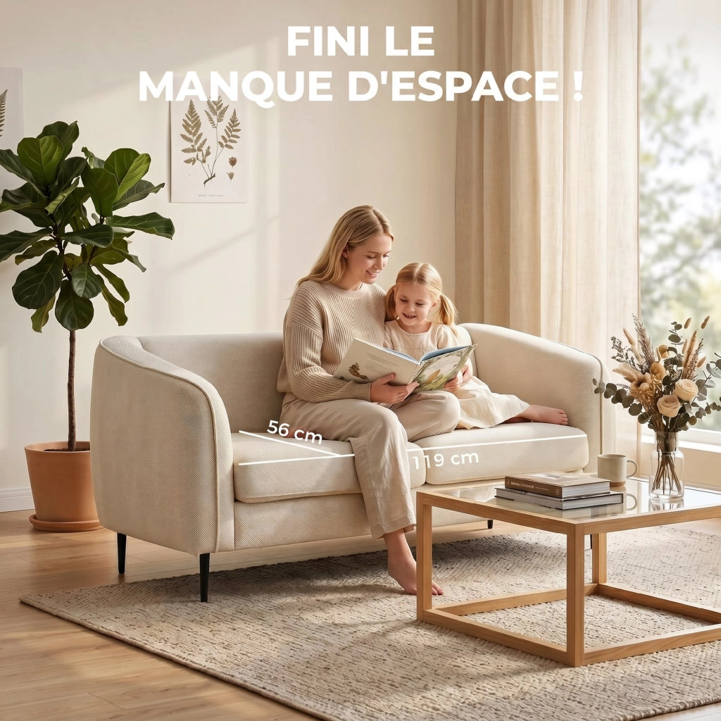 Divano 2 posti in velluto ¨C Minimal ¨C beige, imbottito, 160 cm