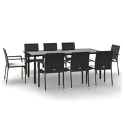 Set da pranzo da giardino da 9 pezzi e cuscini resina intrecciata nera 02_0014840