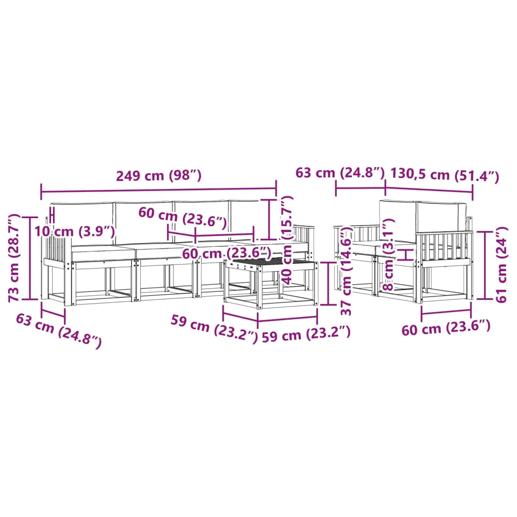 Set di divani da esterno 7 pz Bianco e Grigio Chiaro Poliestere 3387275