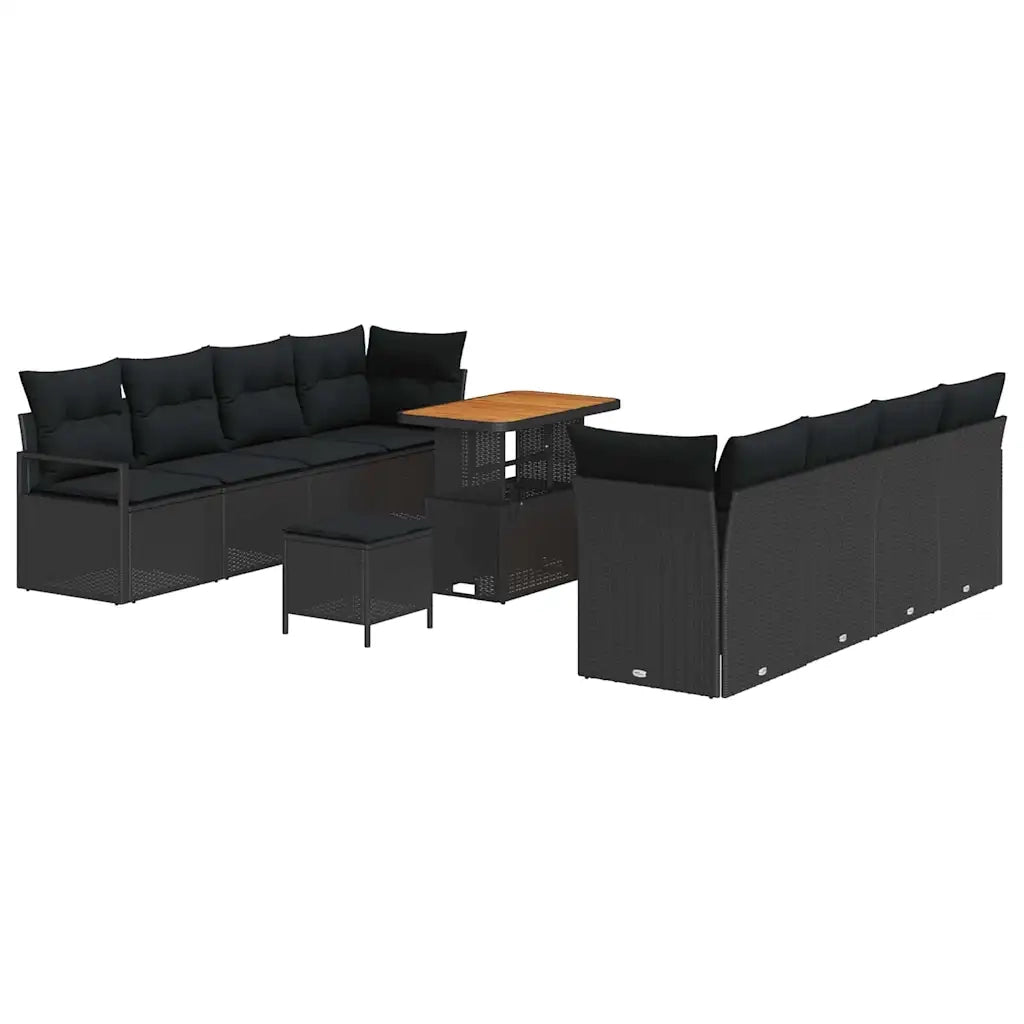 Set Divano da Giardino con cuscino 11 pcs Nero polyrattan