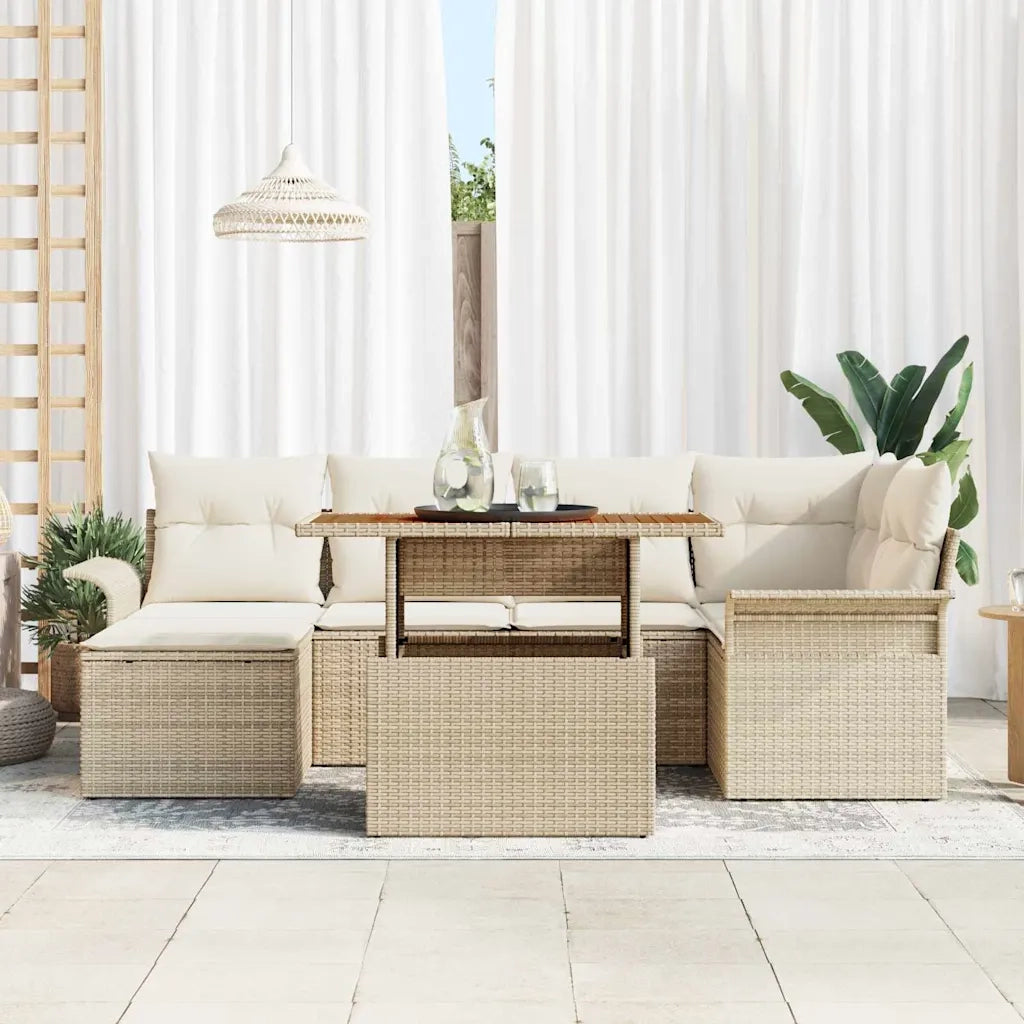 Set Divano da Giardino 7 pcs Beige e Crema polyrattan 3349357