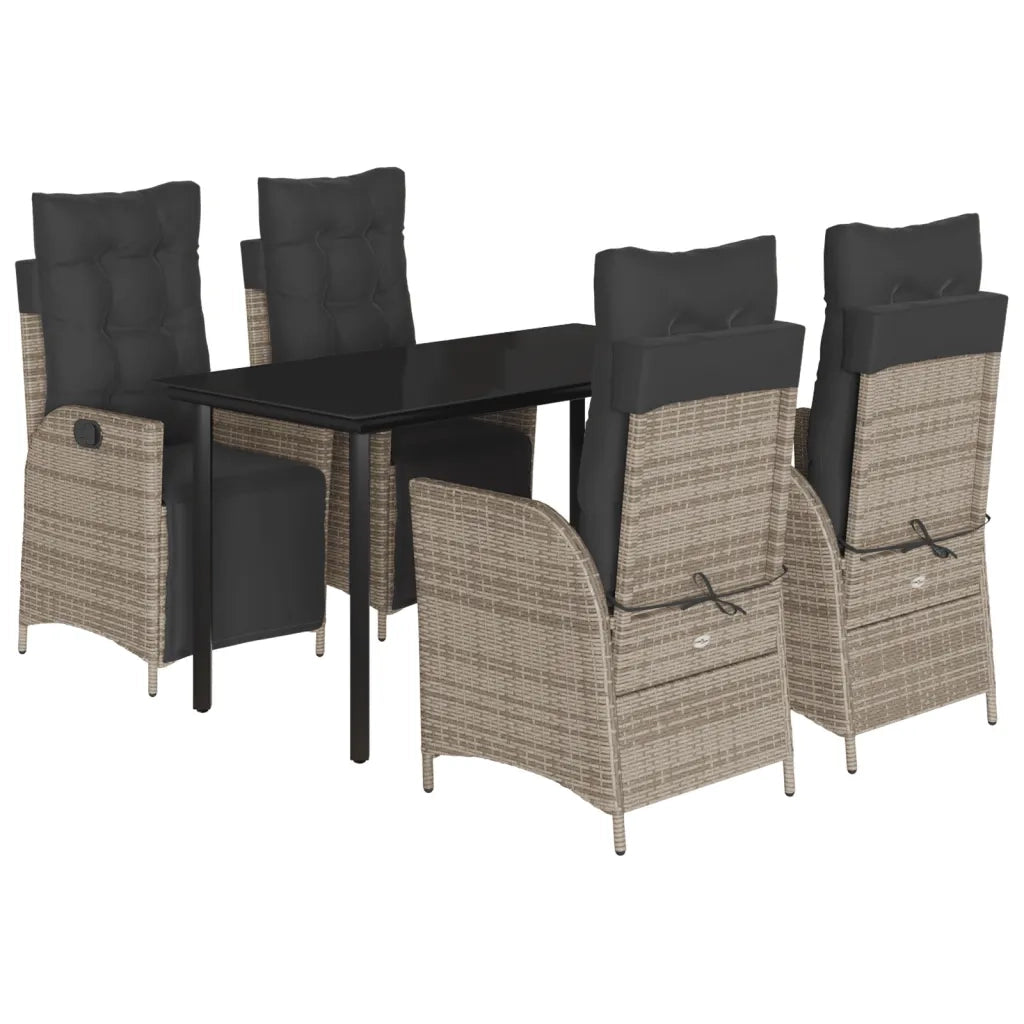 Set da Pranzo da Giardino 5 pz con Cuscini in Polyrattan Grigio