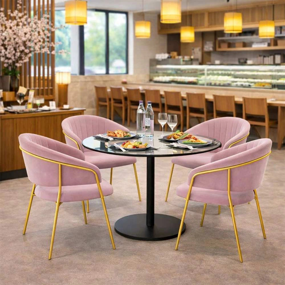 Sedie da sala da pranzo set da 4 Aurelia con schienale in velluto rosa