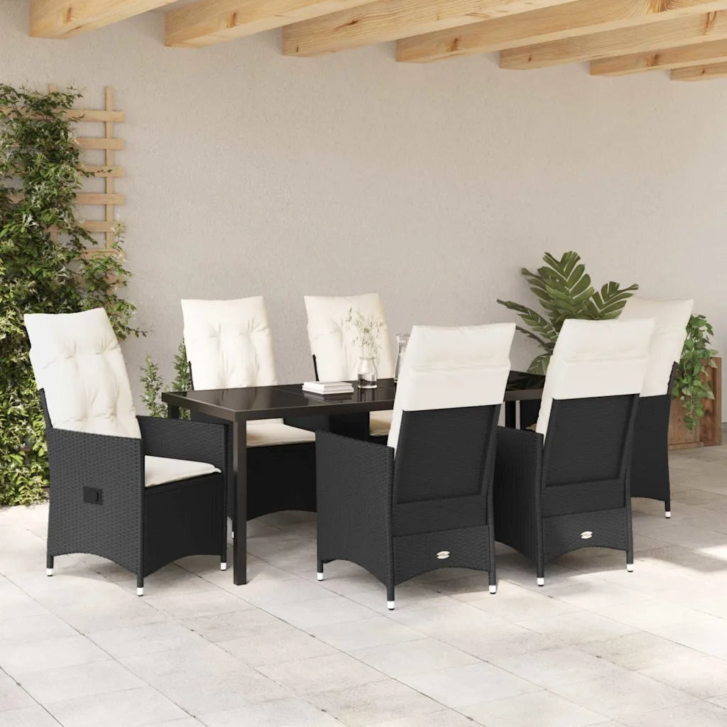 Set da Pranzo per Giardino con cuscino 7 pcs Nero polyrattan 3379539