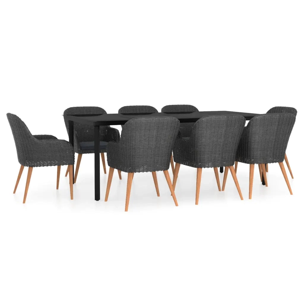 Set da Pranzo da Giardino 9 pz con Cuscini Nero 3099510
