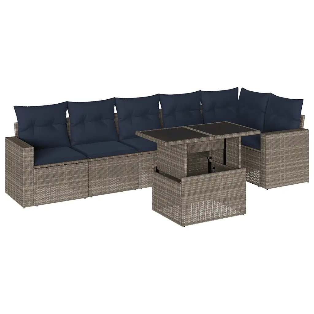 Set Divani da Giardino 7 pz con Cuscini Grigio in Polyrattan 3267291