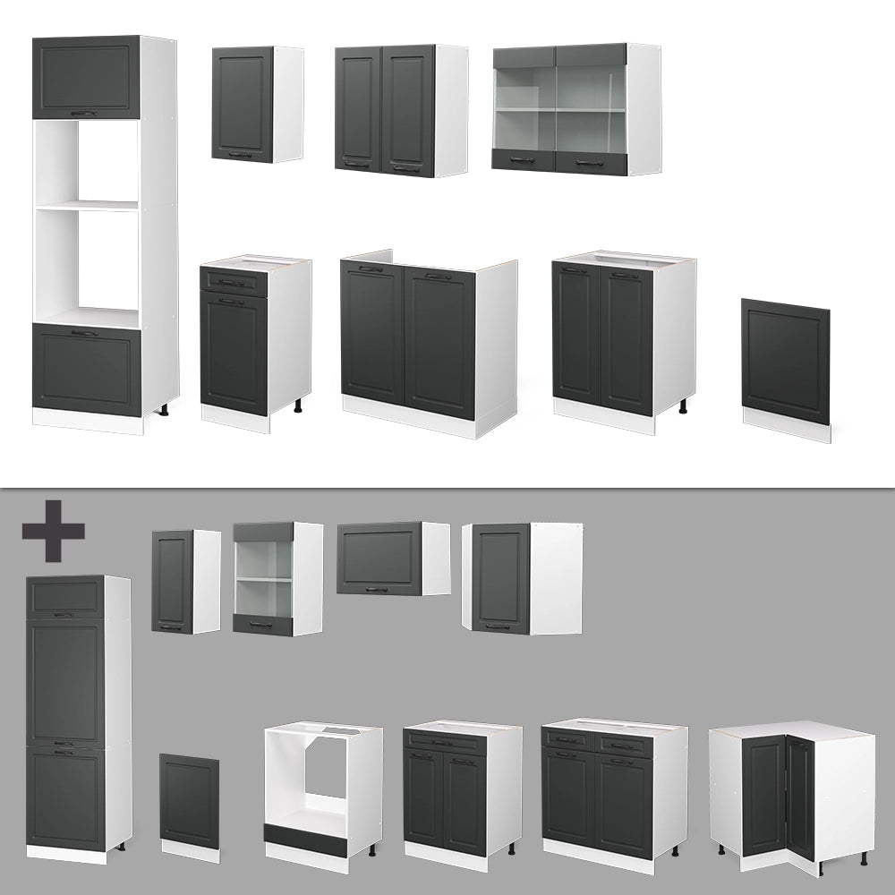 Vicco Cucina componibile Antracite casa di campagna/bianco 300 cm con armadio alto, PL Antracite