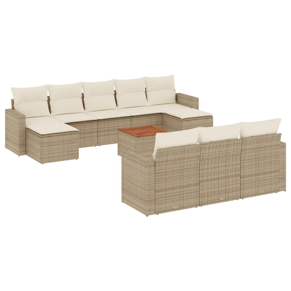 Set Divani da Giardino 11 pz con Cuscini Beige in Polyrattan 3224343
