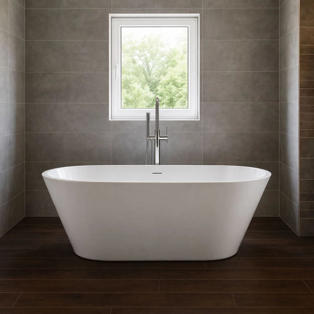 Vasca da bagno free standing ovale acrilico bianco lucido 138 x 57 x 75 cm