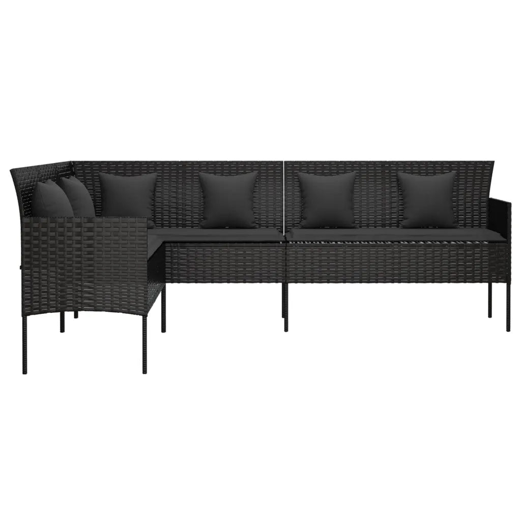 Divano da Giardino a L con Cuscini Nero in Polyrattan 362336