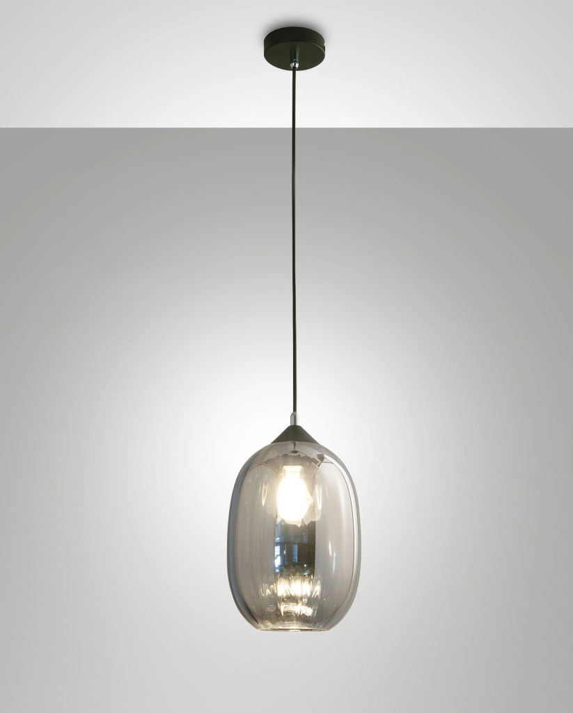 Lampada a Sospensione Infinity 200mm in Vetro Soffiato Fumé con Struttura in Metallo - Design Moderno Elegante per Illuminazione Interni