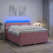 Letto con Box Spring, Materasso e LED Rosa 140 x 200 cm Velluto 3452203