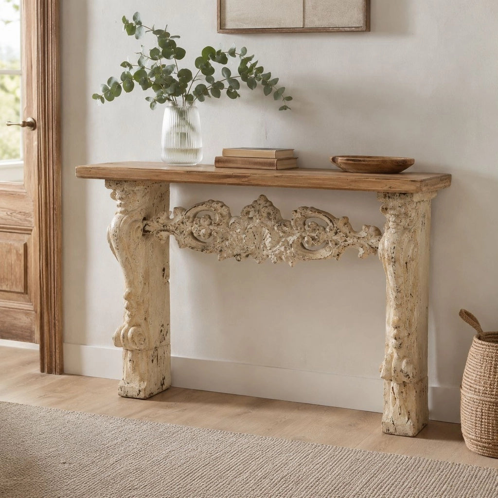 Mobile da ingresso in legno e magnesio Beige 146x32x90h cm