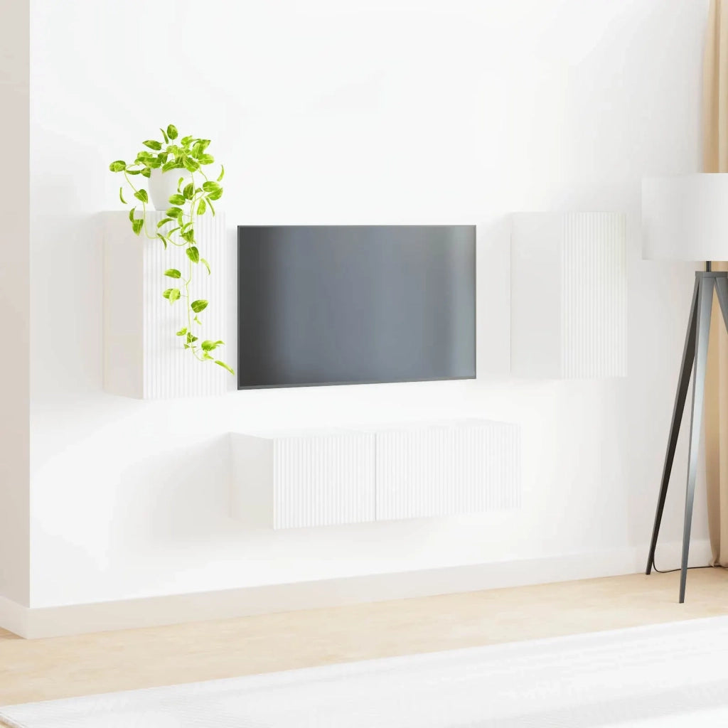 Set di Mobiletto da TV a Parete 4 pcs Bianco Legno multistrato