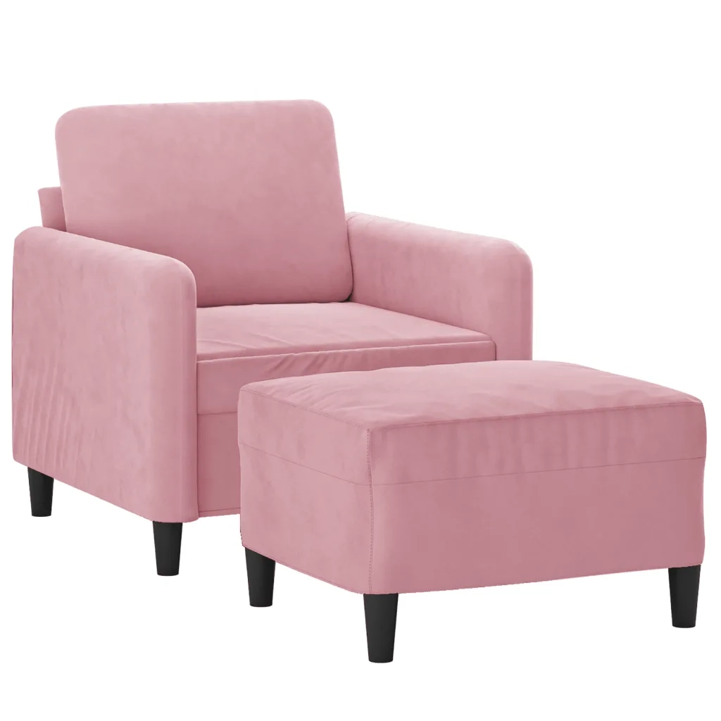 Poltrona con Poggiapiedi Rosa 60 cm Velluto