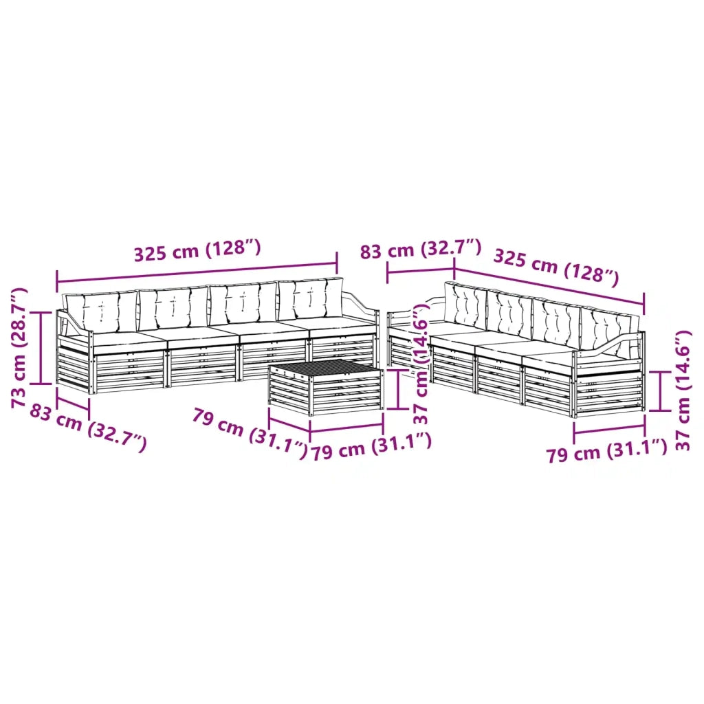 Set di divani da esterno 9 pz Bianco e Antracite Poliestere 3390262