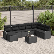 Set Divano da Giardino con cuscino 9 pcs Nero Poly Rattan