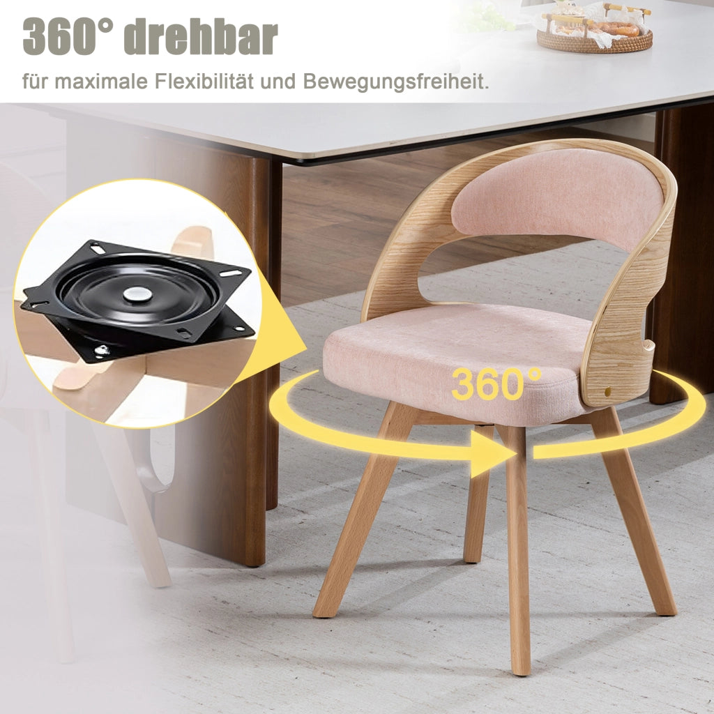 Sedia da Pranzo Girevole in Legno con Cuscino ¨C Xylo ¨C Schienale Curvo, Tessuto Cotone Lino