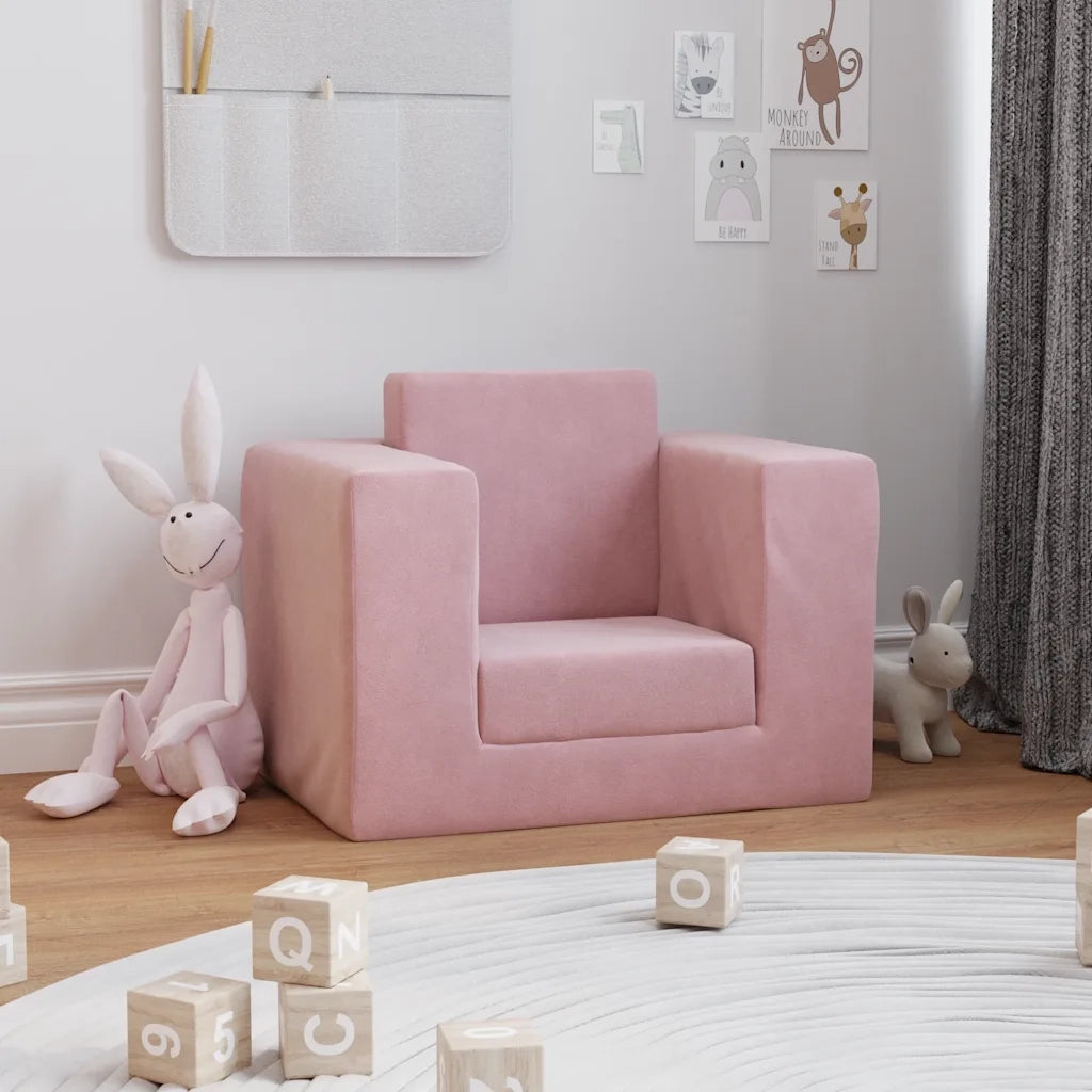 Divano per Bambini-Sofa-Divanetto Rosa in Morbido Peluche 325817