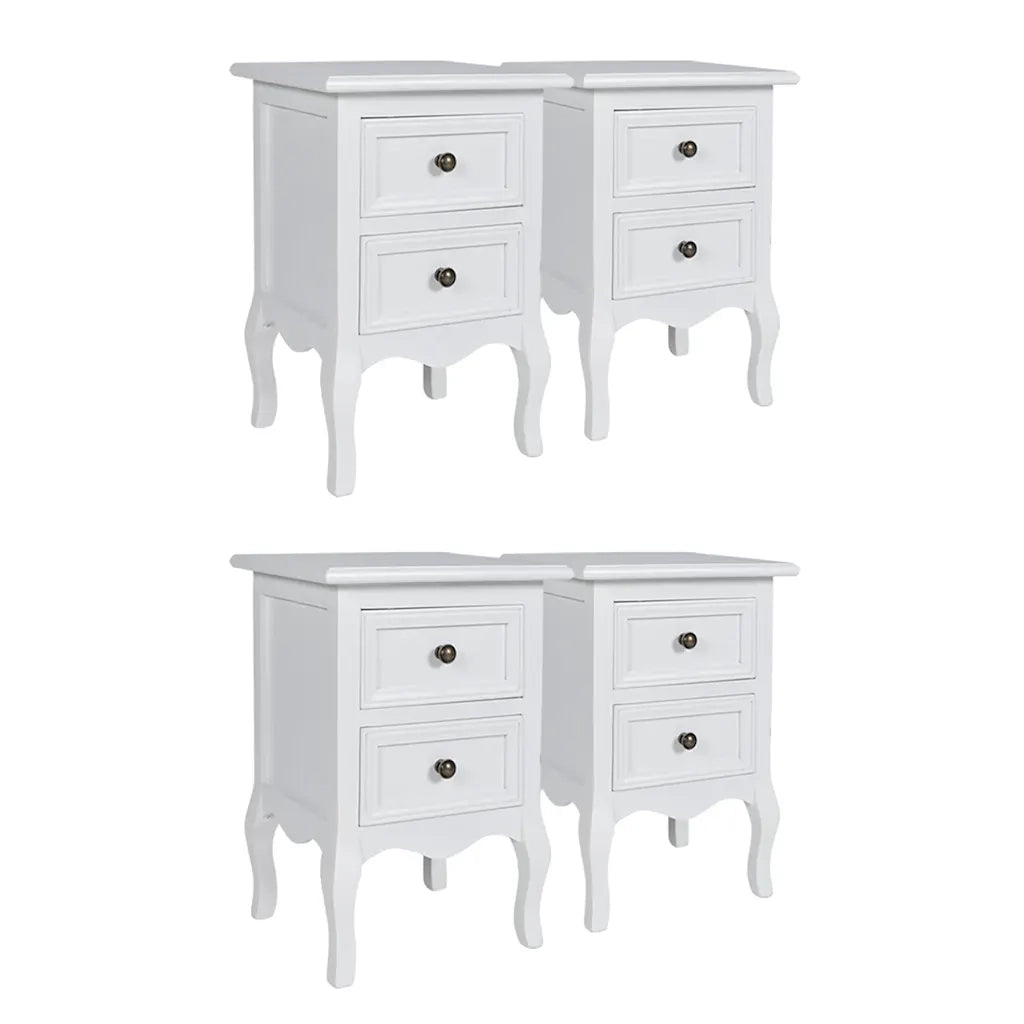 Set di 4 Comodini | Armadio da Notte | Mobiletto da notte con 2 Cassetti in MDF Bianchi