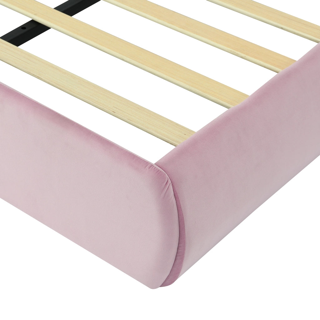 LETTO Singolo 90x200 cm in Velluto Rosa con LED e 2 pouf contenitore