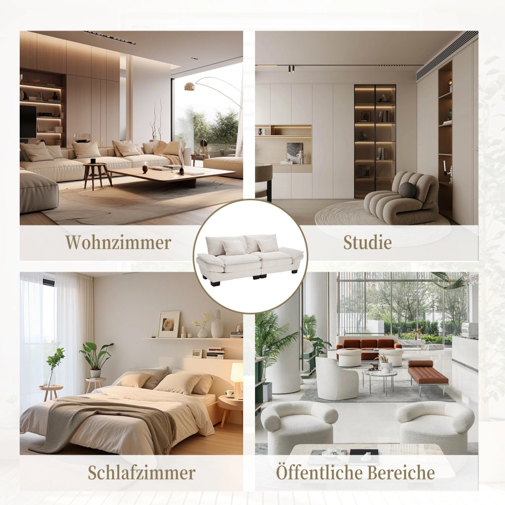 OKWISH Divano Lineare 2 Posti con Seduta Ultra Profonda, Braccioli Imbottiti e 2 Cuscini, Velluto Beige