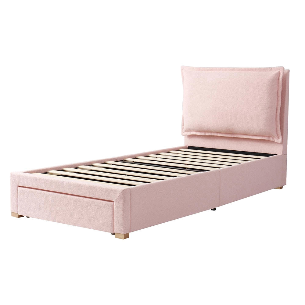 Letto imbottito 90x200cm - Xylo - testiera chenille rosa