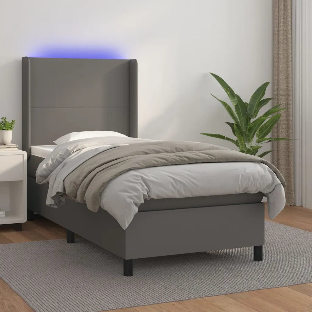 Giroletto Molle con Materasso e LED Grigio 90x200cm Similpelle