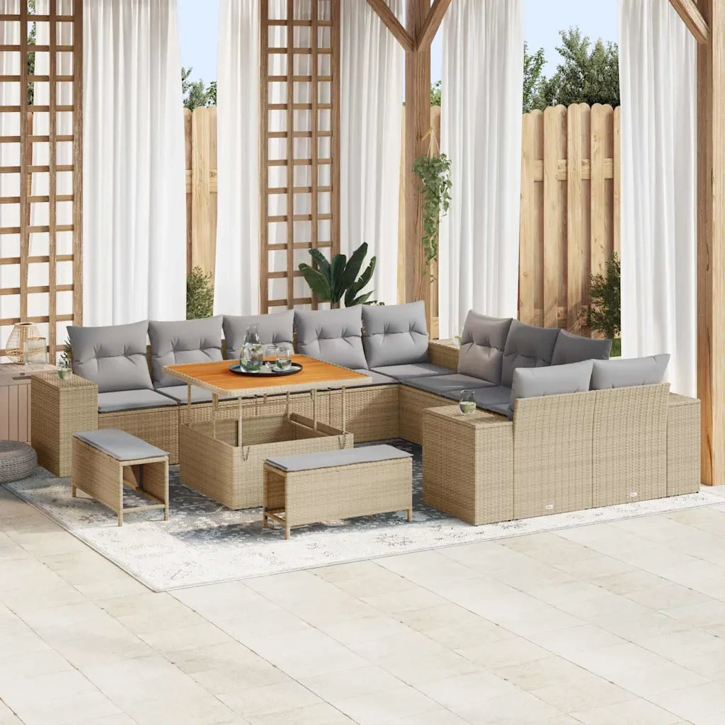 Set Divano da Giardino con cuscino 13 pcs Beige polyrattan