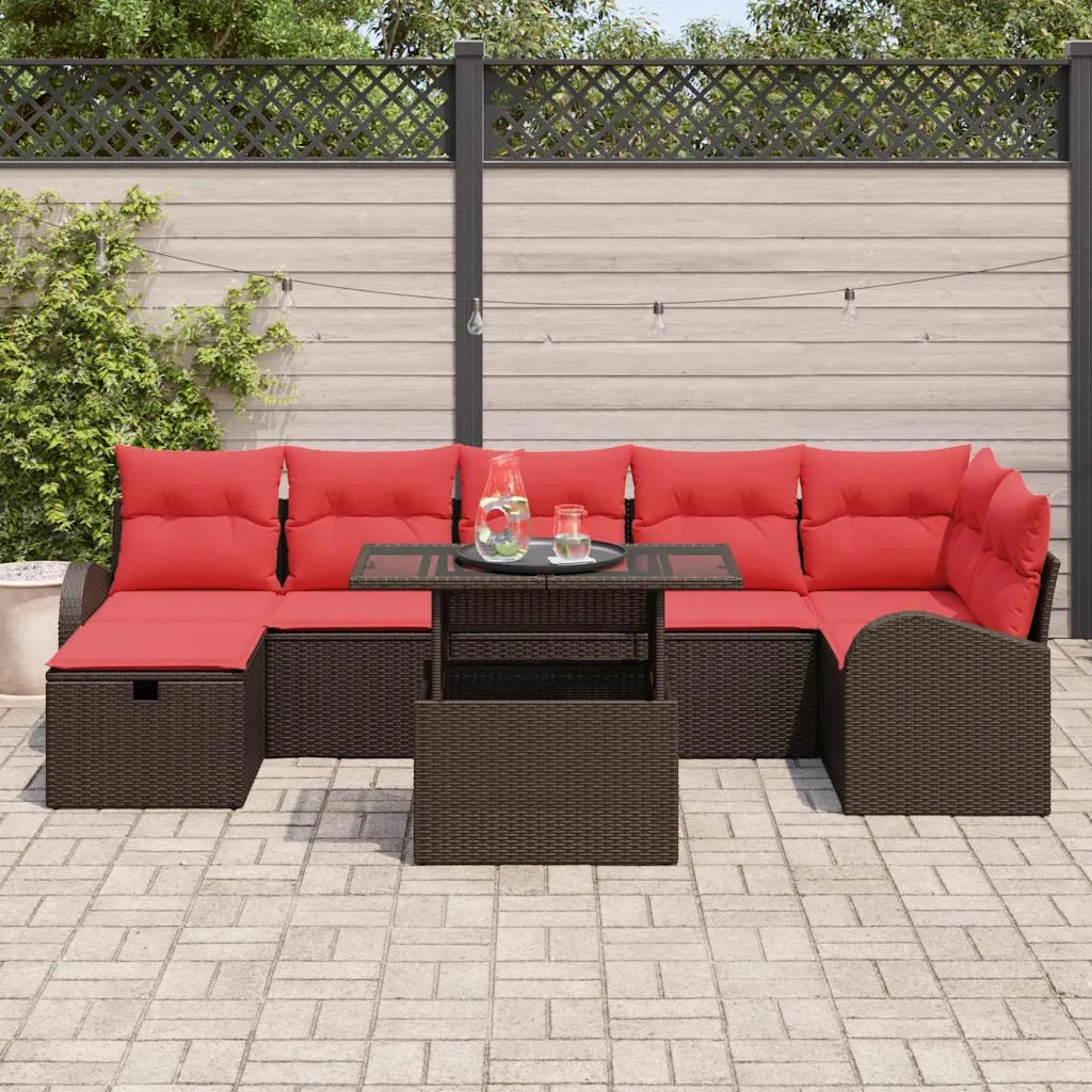 Set Divano da Giardino con cuscino 8 pcs Marrone Poly Rattan 3359771