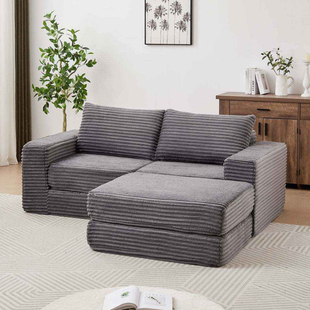 Divano Letto Modulare 2 in 1 con Pouf ¨C MINIMAL ¨C Velluto a Coste, Cuscini Inclusi