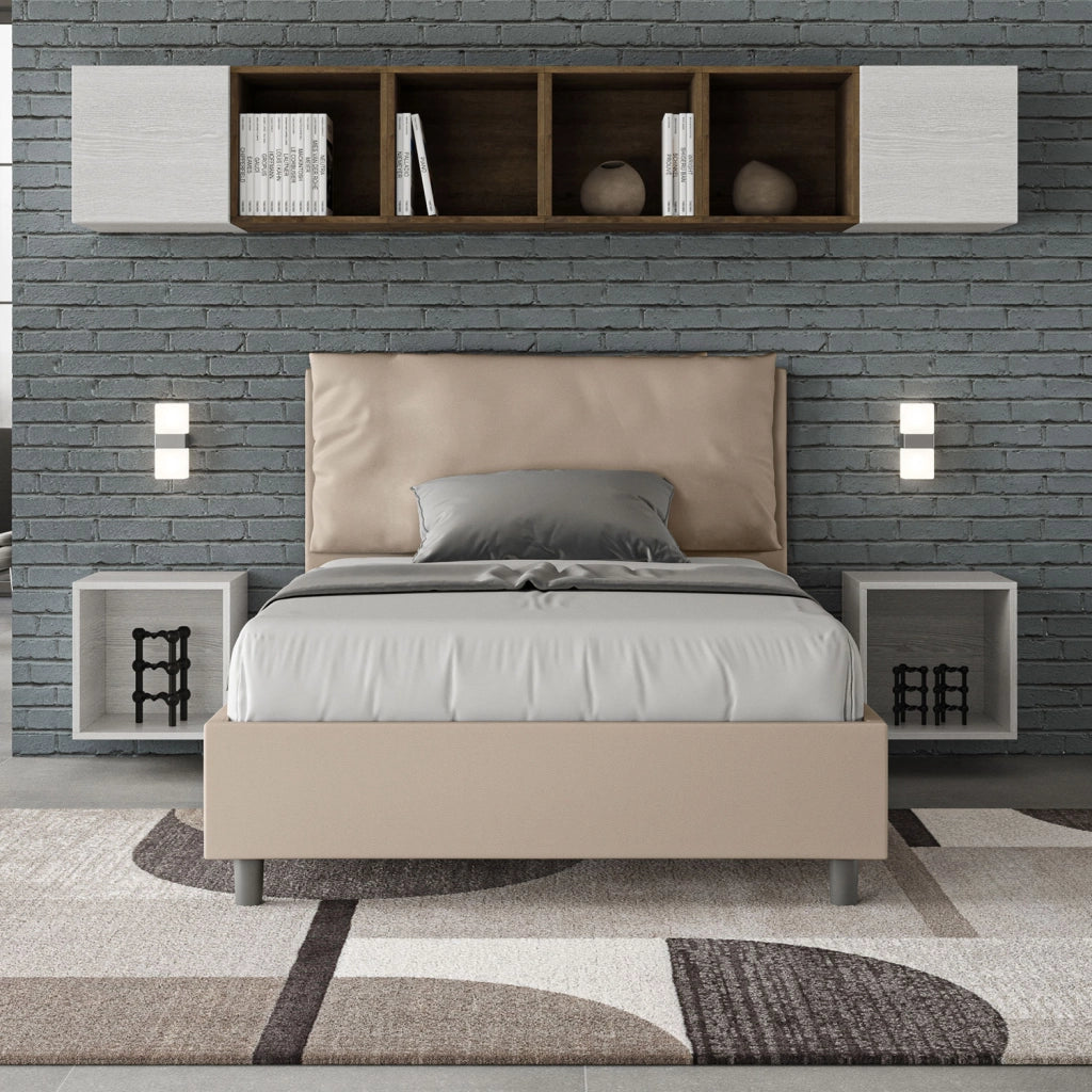 BS COM Letto una piazza e mezza con rete imbottito 120x190 similpelle tortora
