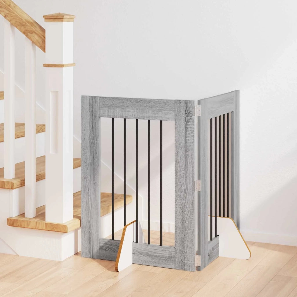 Cancello per cani con supporti 2 pz Grigio Sonoma 60 x 80 cm CFW2579777