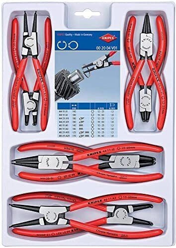 KNIPEX 00 20 04 V01 Assortimento di pinze per anelli di sicurezza 8 pezzi con pinze interne ed esterne per fori e alberi colore Nero