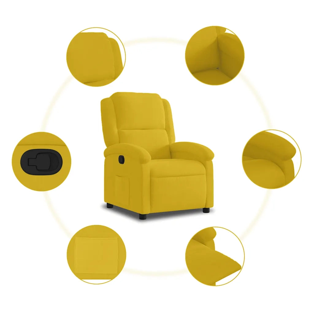 Poltrona | Sedia Relax Reclinabile Gialla in Velluto