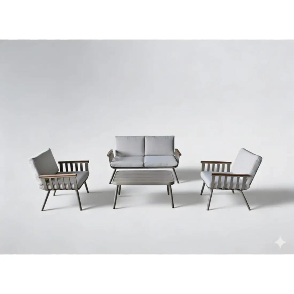 Set da giardino LUMERA 4 posti in alluminio con divano 2 posti, poltrone e tavolino basso beige