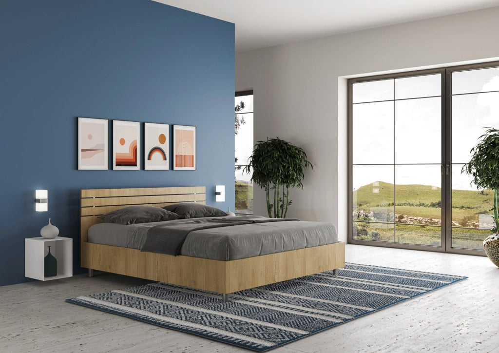 BS COM Letto matrimoniale contenitore 160x190 testata dritta con doghe quercia