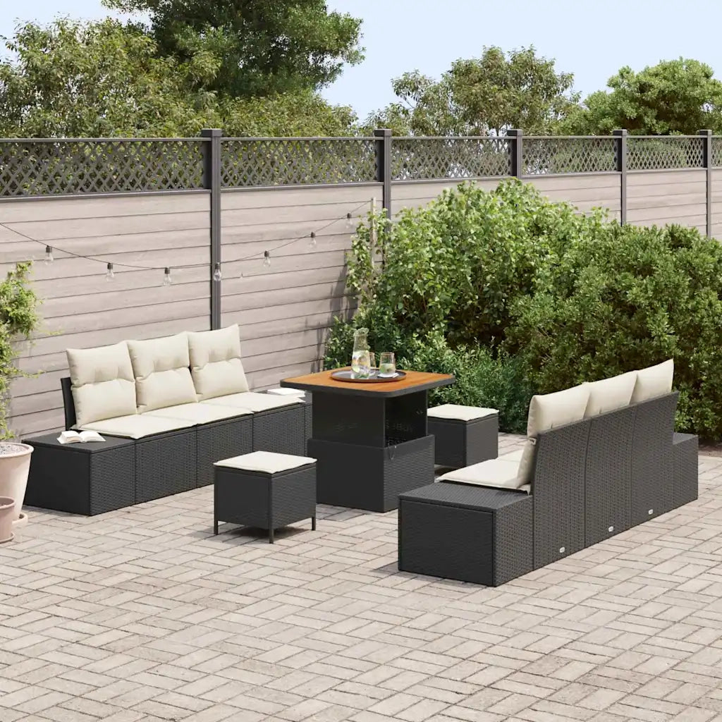 Set Divano da Giardino con cuscino 9 pcs Nero polyrattan 3362735