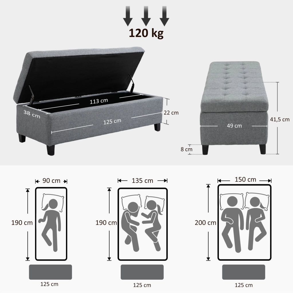 Panca con contenitore ¨C Xylo ¨C tessuto grigio 125x49x41 cm