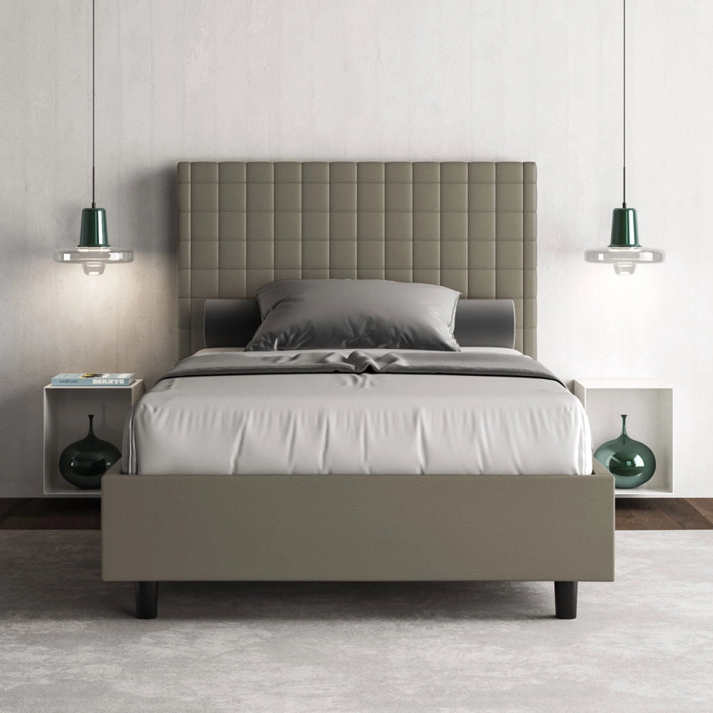 BS COM Letto una piazza e mezza con rete imbottito 120x190 similpelle cappuccino