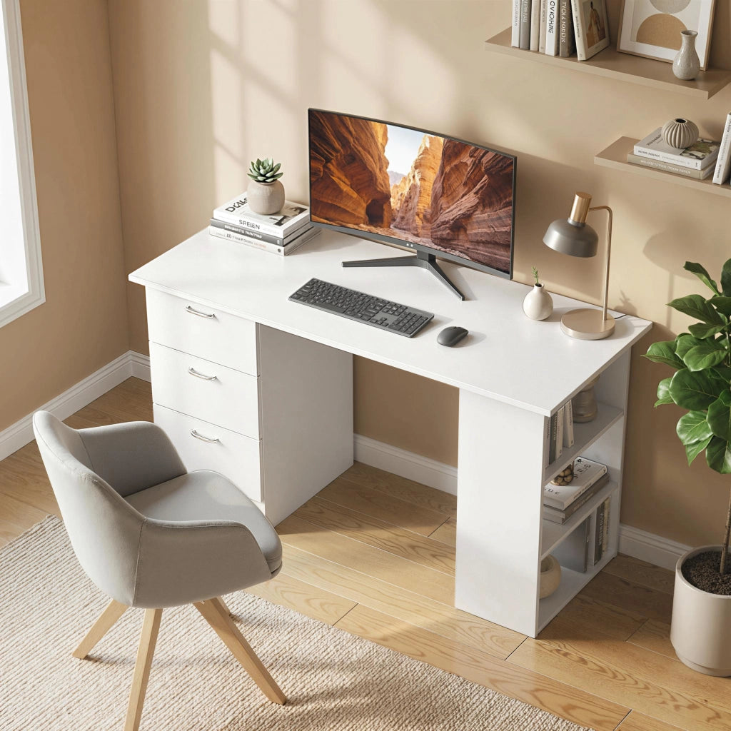 Scrivania con scaffale e cassetti ¨C Minimal ¨C bianco 120x50x cm