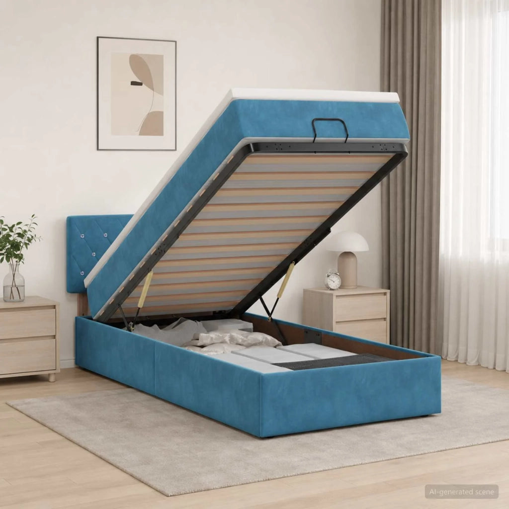 Letto Ottomano con Materasso e LED Blu scuro 100 x 200 cm 3457051