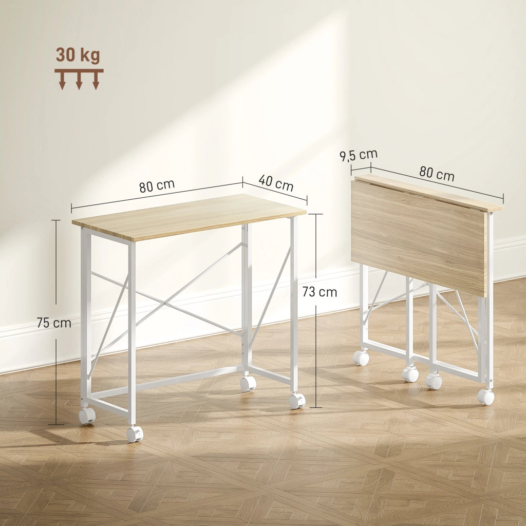 Scrivania pieghevole con ruote ¨C zephmum ¨C MDF acciaio naturale 80x50x75