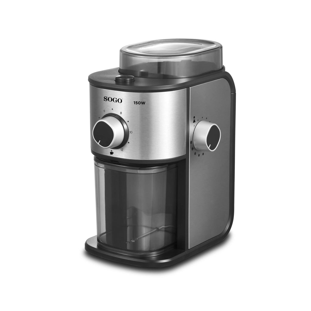 Macinacaffè elettrico con macine in acciaio 14 livelli di macinatura, capacità 200g chicchi selezione 2-12 tazze - Sogo