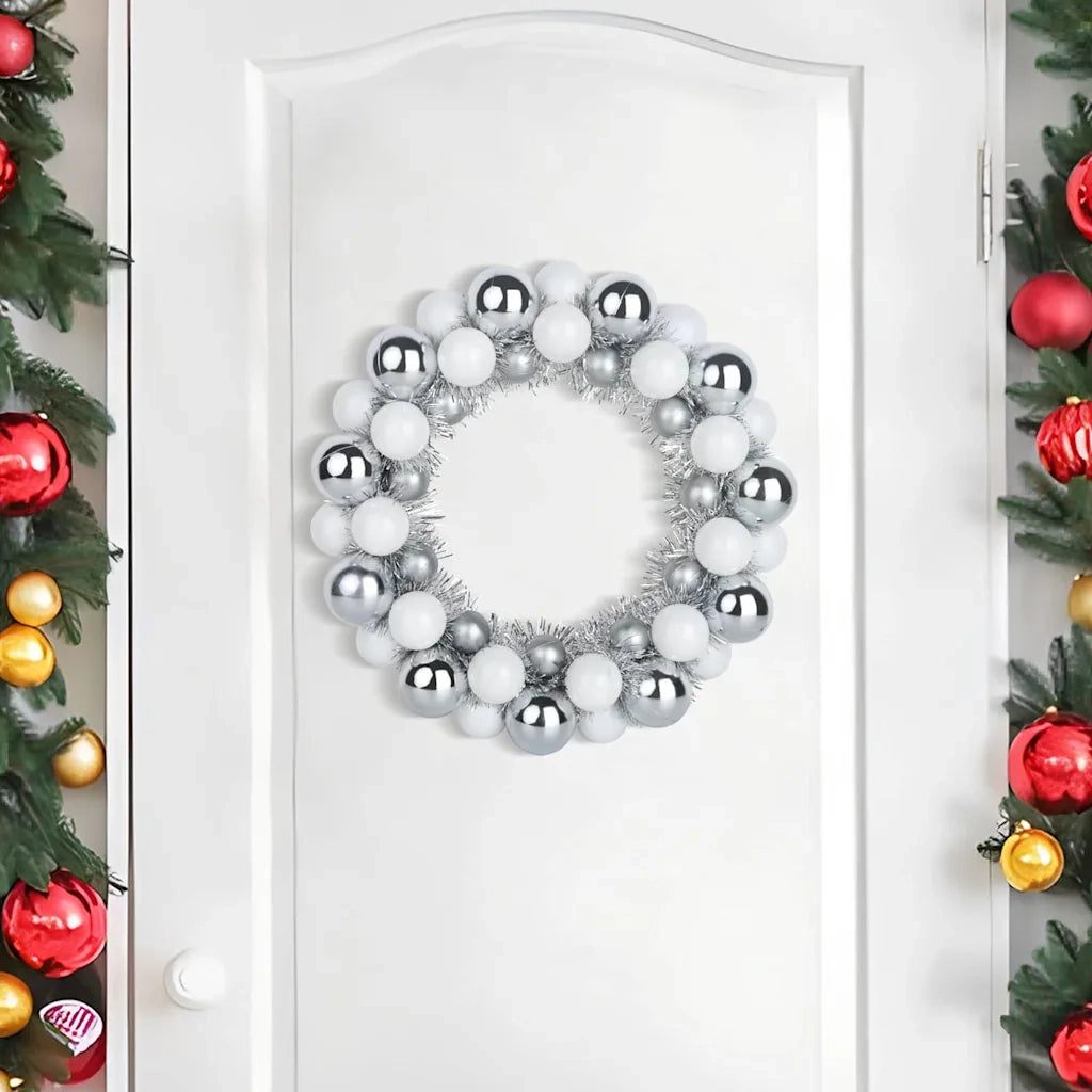 Corone di Palline di Natale 2 pcs Bianco e Argento 42019685