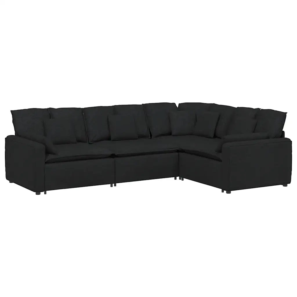 Divano Modulare con Cuscini in Tessuto Nero 3321149