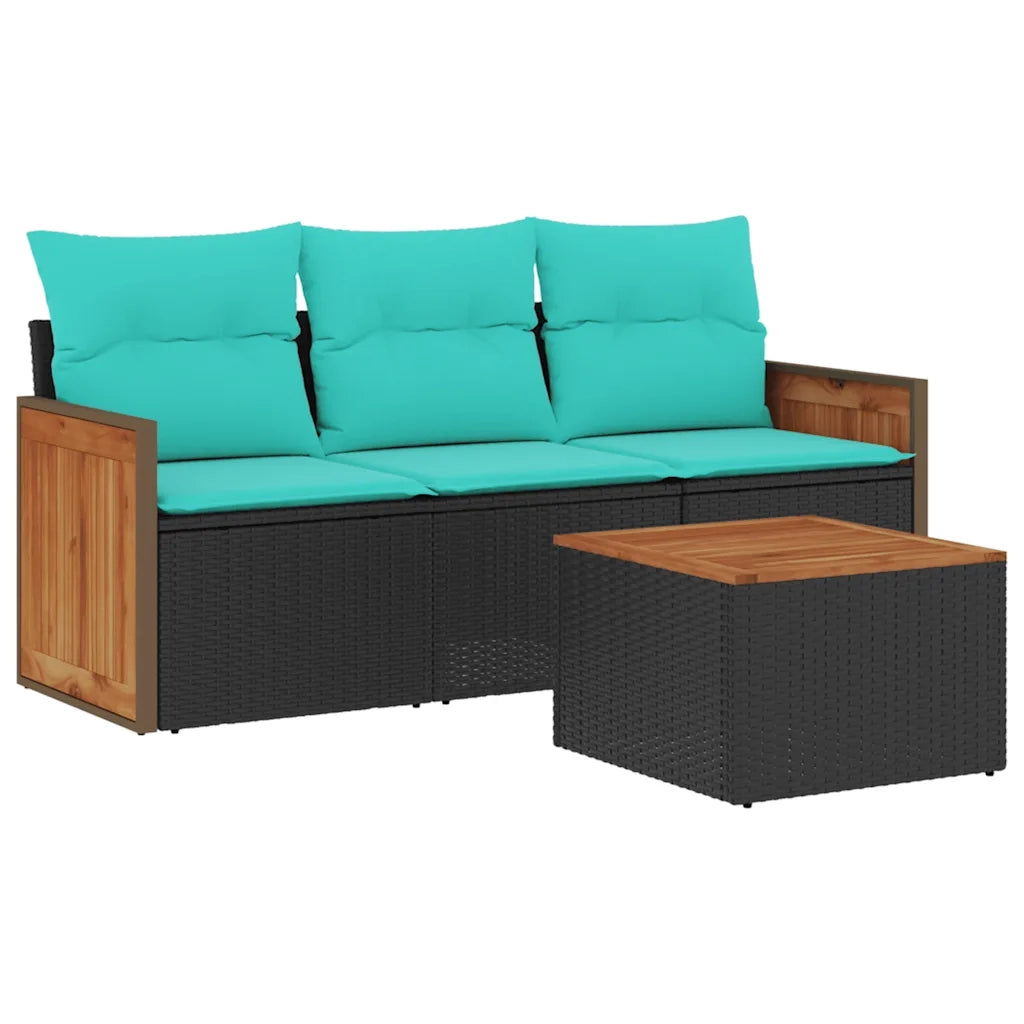 Set Divani da Giardino 4 pz con Cuscini Nero in Polyrattan 3227443