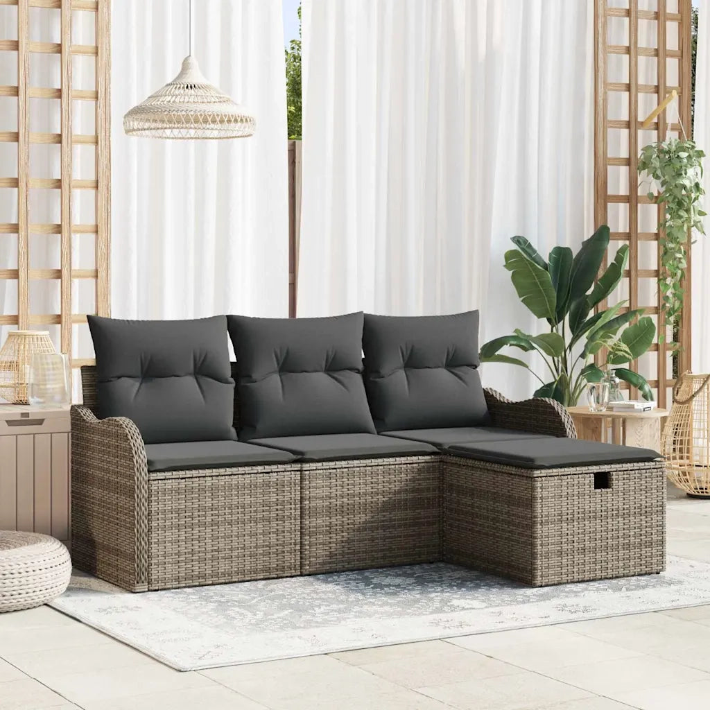 Set Divano da Giardino con cuscino 4 pcs Grigio Poly Rattan